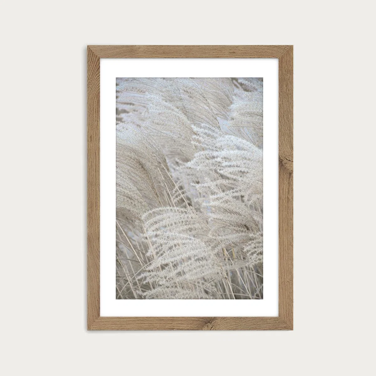 White Beige Boho Dreams - Pampas Art Print Oak Frame