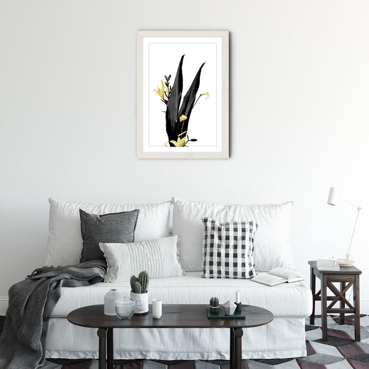 Flower Minimal Black and Gold 3 Art Print White Frame – image 2