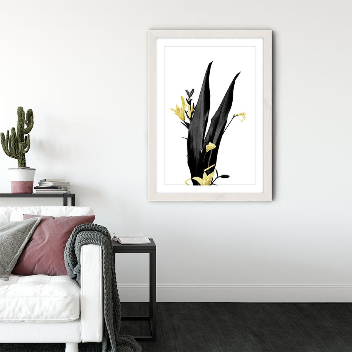 Flower Minimal Black and Gold 3 Art Print White Frame – image 3