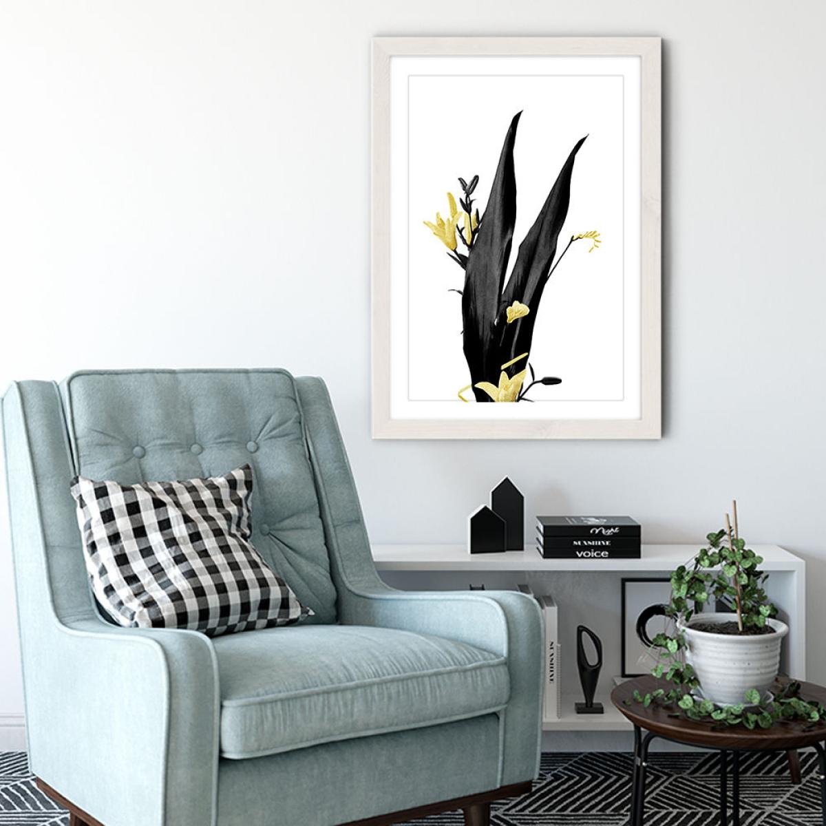 Flower Minimal Black and Gold 3 Art Print White Frame – image 4