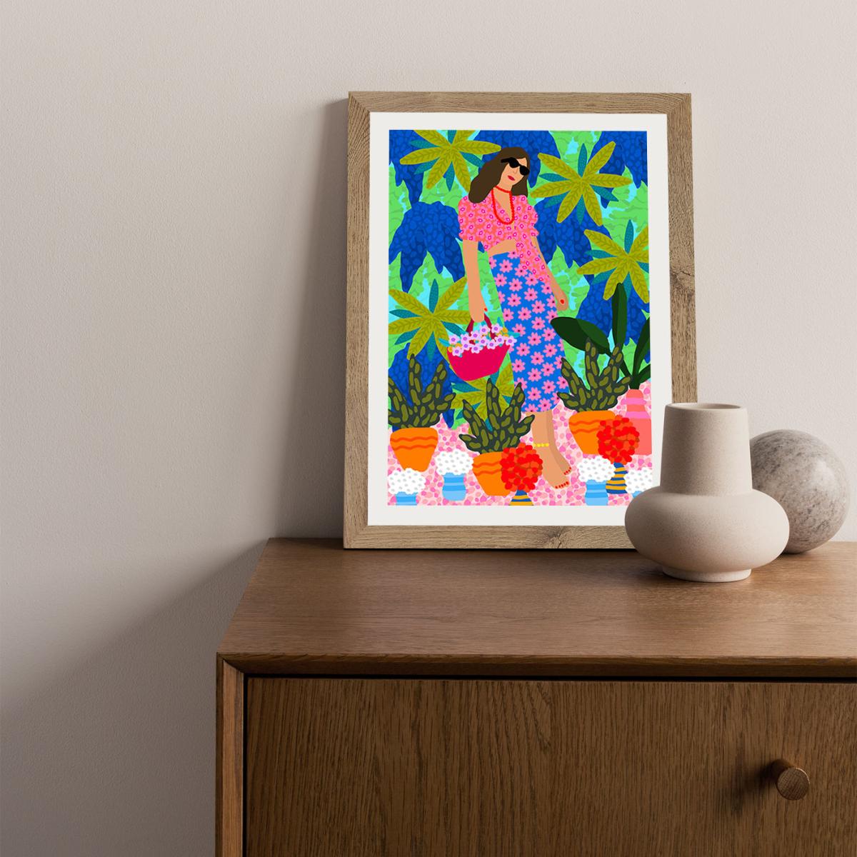 Walking Between Gardens Art Print Oak Frame – image 2