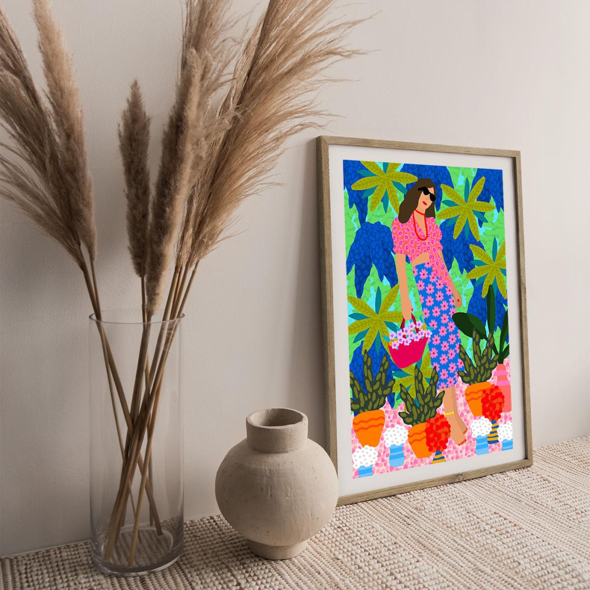 Walking Between Gardens Art Print Oak Frame – image 3