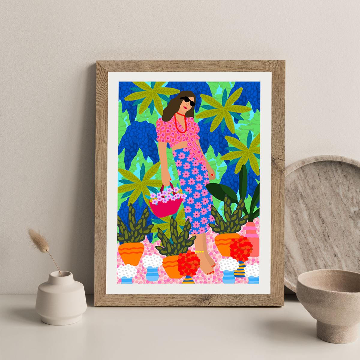 Walking Between Gardens Art Print Oak Frame – image 6