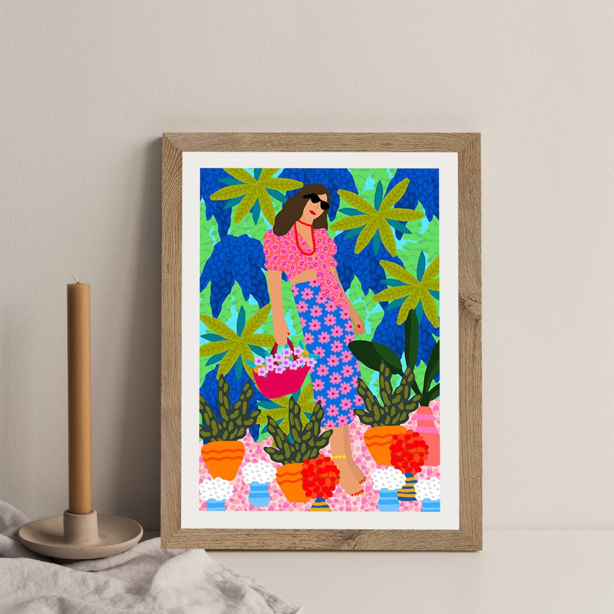 Walking Between Gardens Art Print Oak Frame – image 7