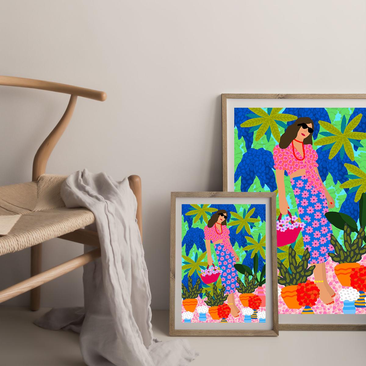 Walking Between Gardens Art Print Oak Frame – image 8