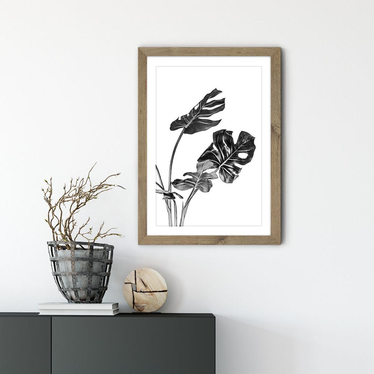 Monstera Black and White 2 Art Print Oak Frame – image 2