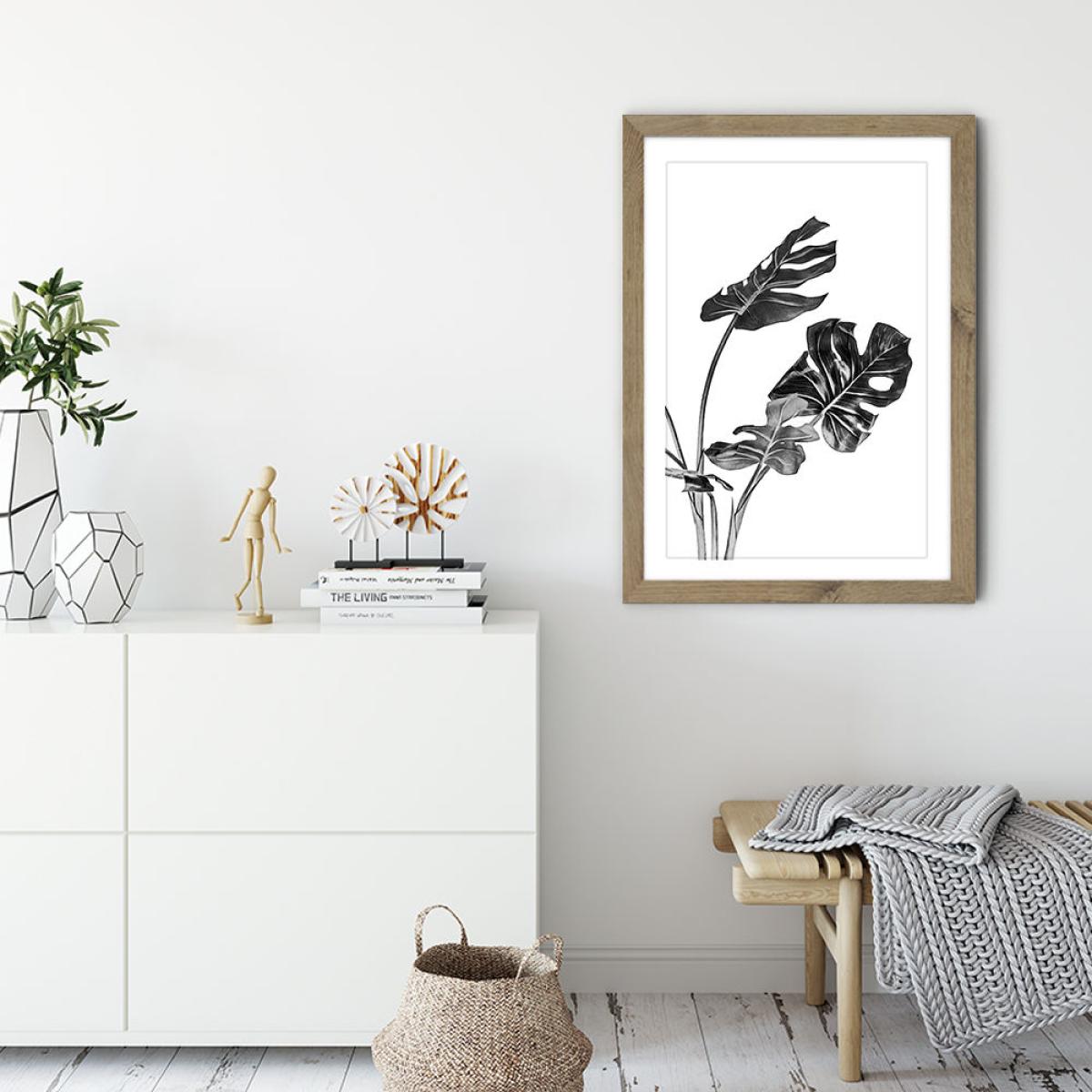 Monstera Black and White 2 Art Print Oak Frame – image 3