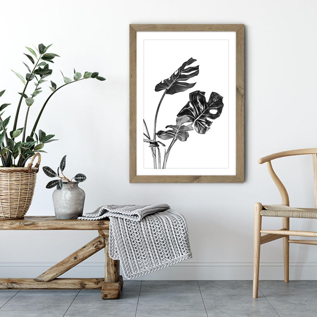 Monstera Black and White 2 Art Print Oak Frame – image 4