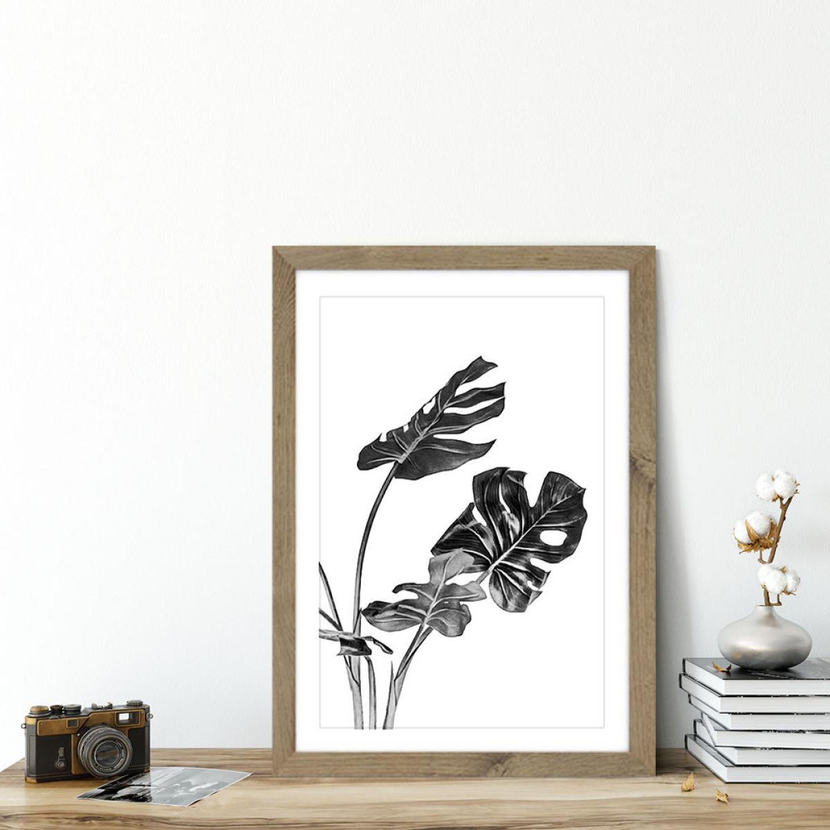 Monstera Black and White 2 Art Print Oak Frame – image 5
