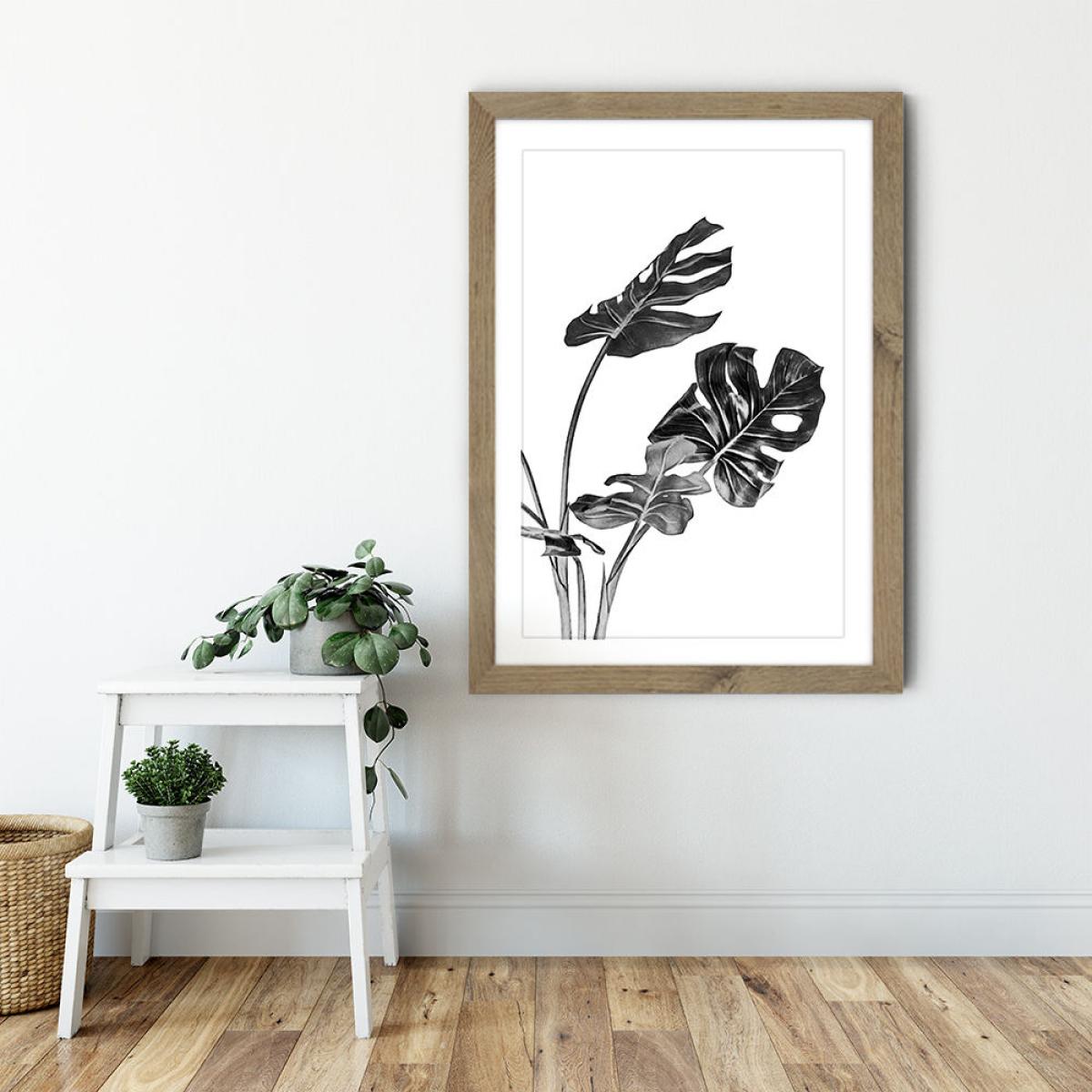 Monstera Black and White 2 Art Print Oak Frame – image 6