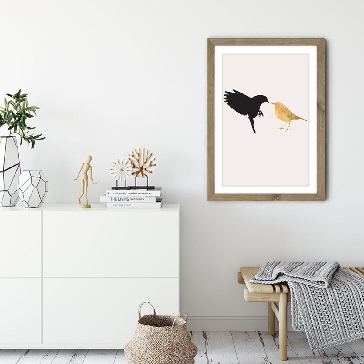 Lovebirds 1 Art Print Oak Frame – image 2