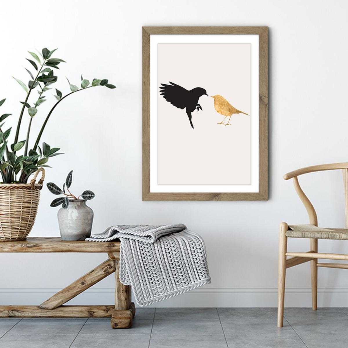 Lovebirds 1 Art Print Oak Frame – image 3