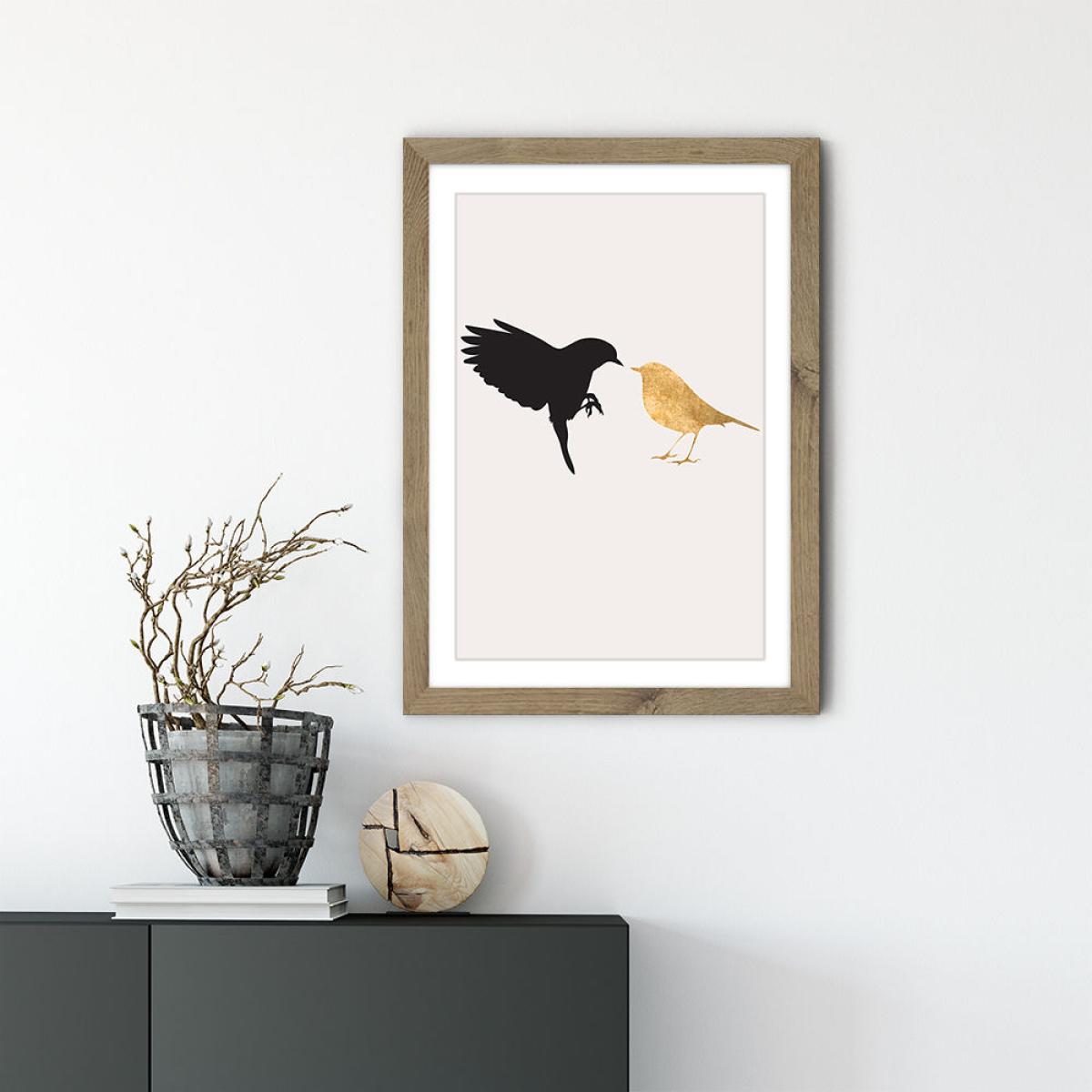 Lovebirds 1 Art Print Oak Frame – image 4