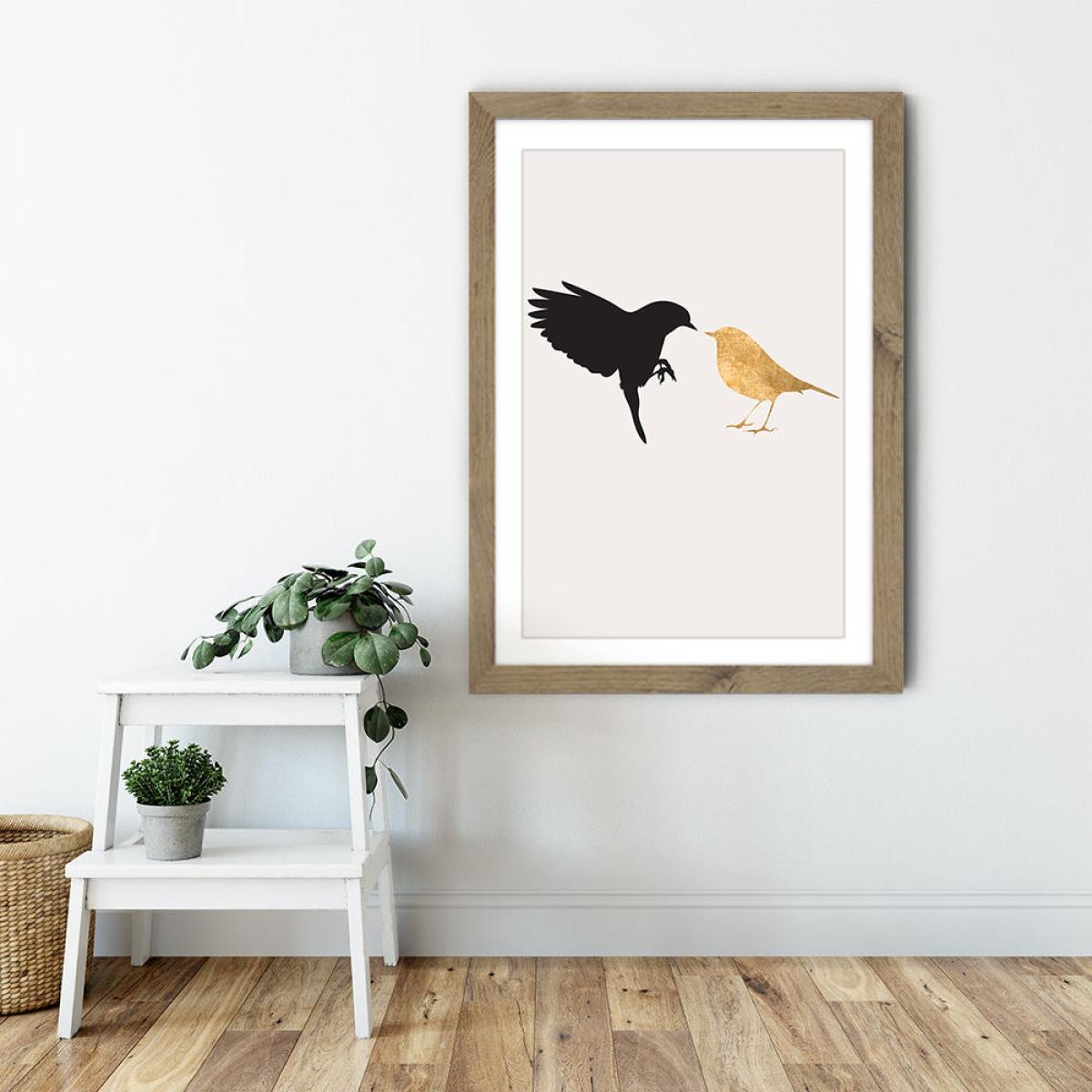 Lovebirds 1 Art Print Oak Frame – image 6