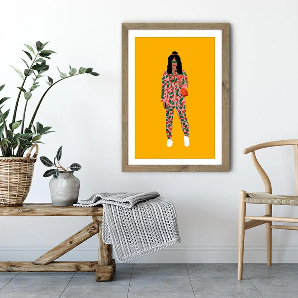 Fashion Week Girl Art Print Oak Frame – image 3