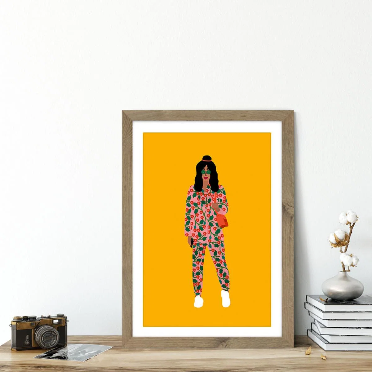 Fashion Week Girl Art Print Oak Frame – image 5