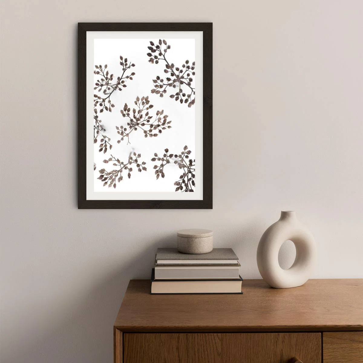 Dried Flowers in Winter White Snow Art Print Black Frame – image 2