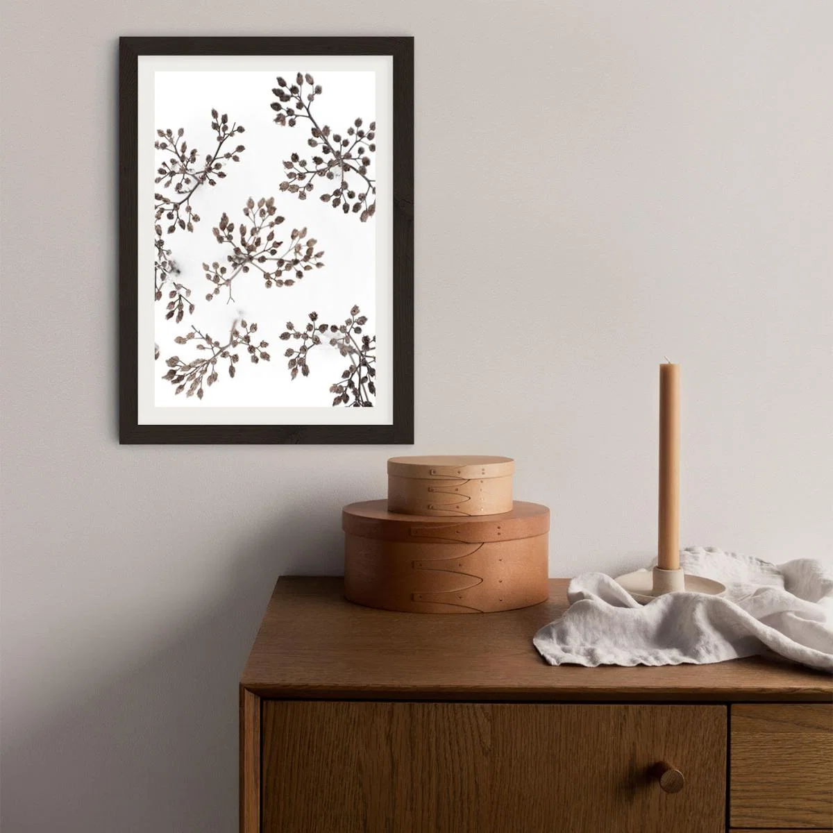 Dried Flowers in Winter White Snow Art Print Black Frame – image 3