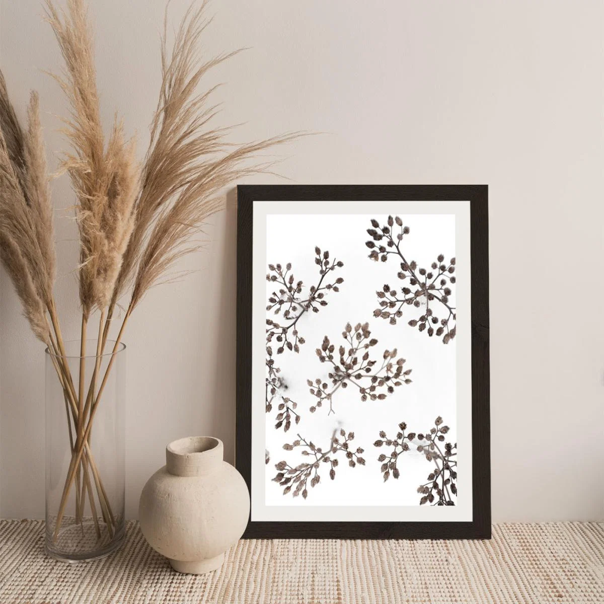 Dried Flowers in Winter White Snow Art Print Black Frame – image 4