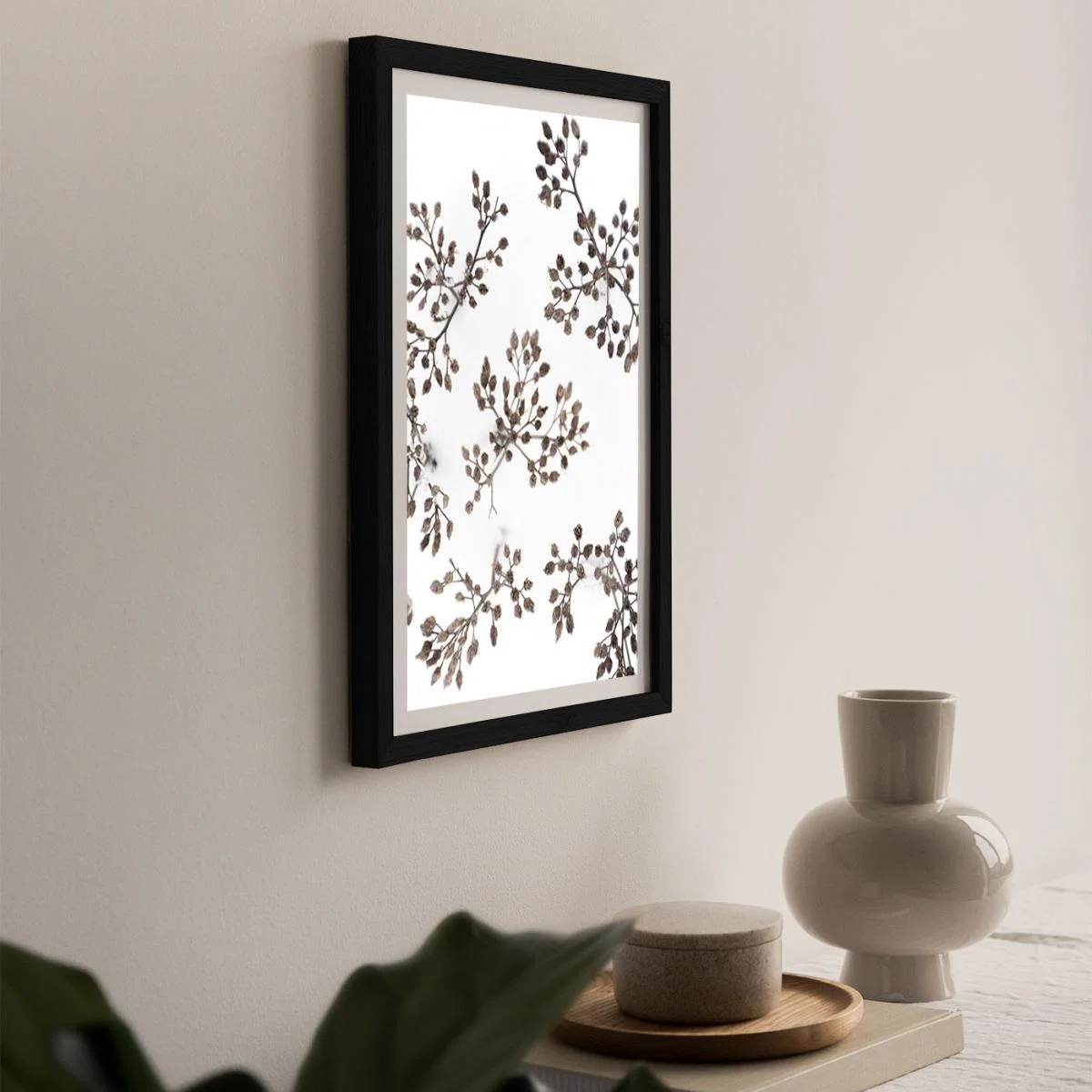 Dried Flowers in Winter White Snow Art Print Black Frame – image 5