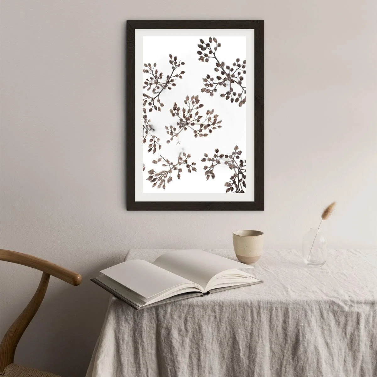 Dried Flowers in Winter White Snow Art Print Black Frame – image 6