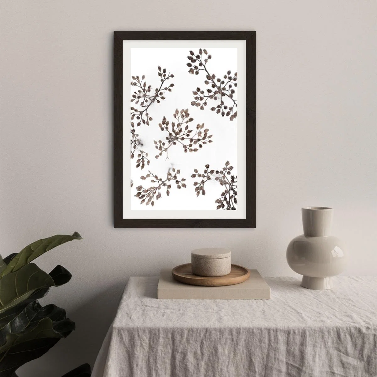 Dried Flowers in Winter White Snow Art Print Black Frame – image 7