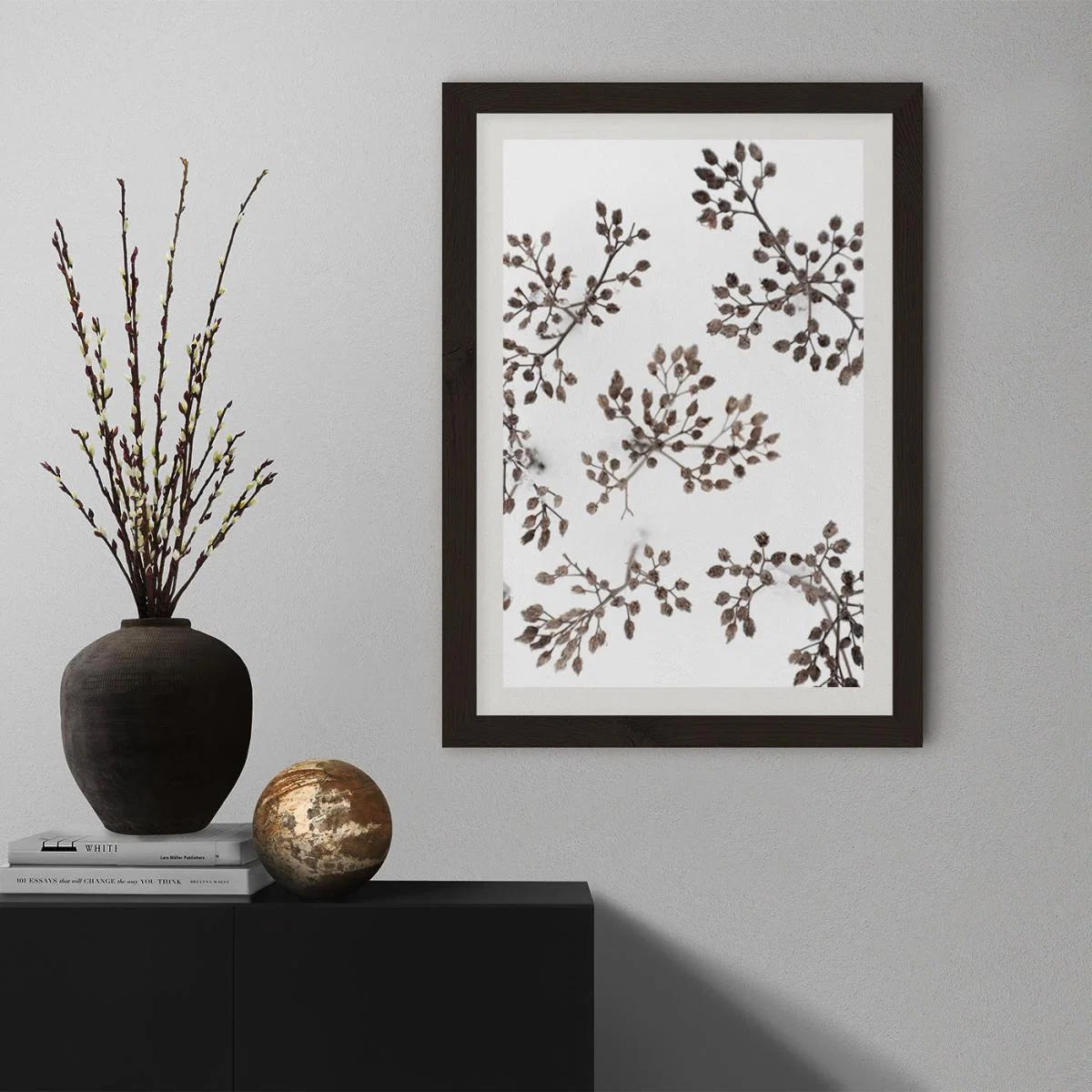 Dried Flowers in Winter White Snow Art Print Black Frame – image 8