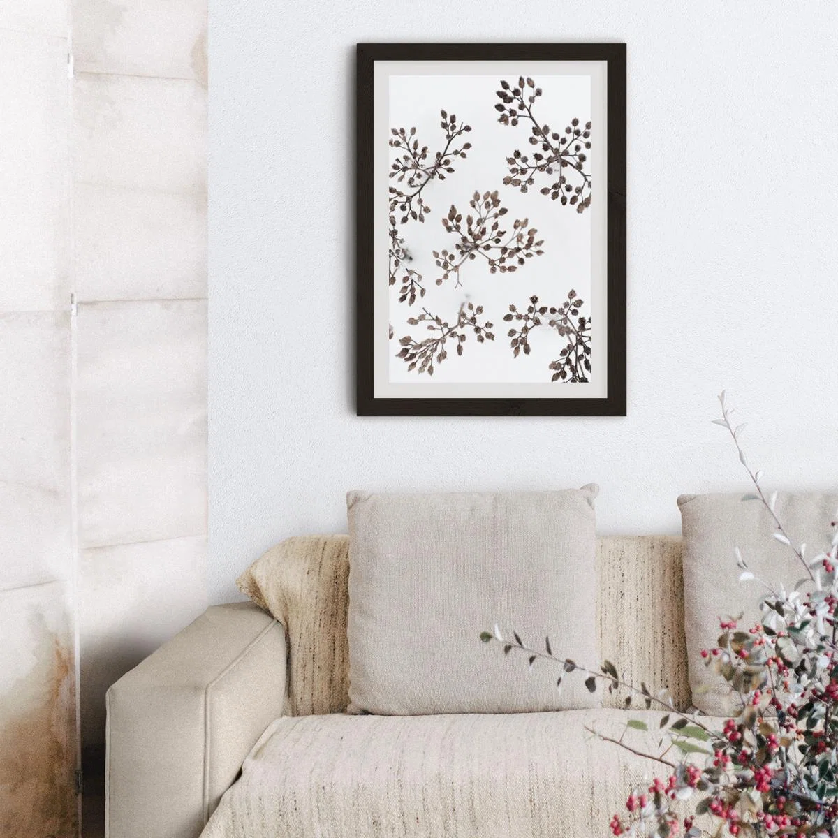Dried Flowers in Winter White Snow Art Print Black Frame – image 9