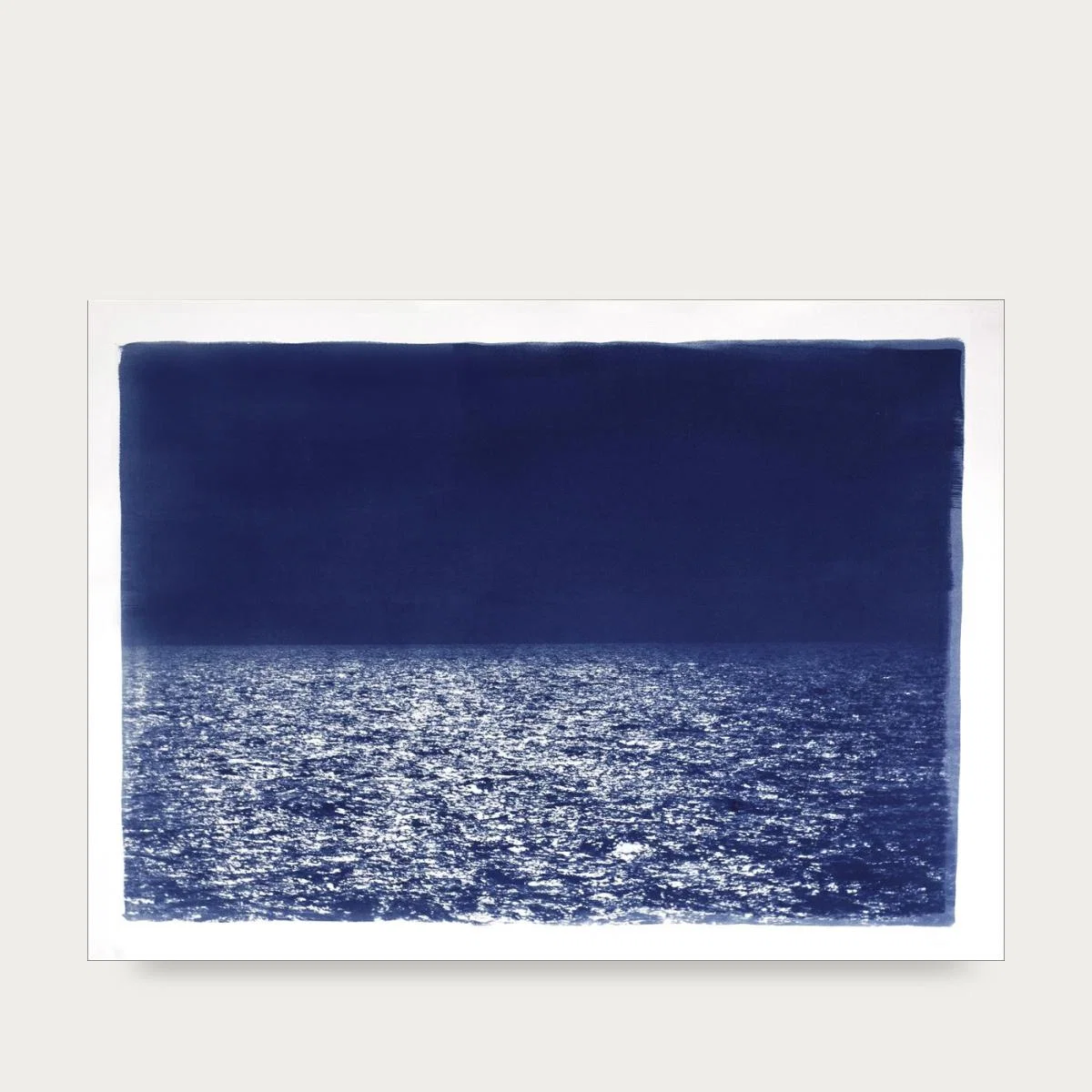 Barcelona Beach Night Horizon Handmade Cyanotype Art Print – image 1