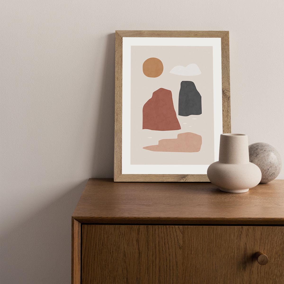 Landscape & Sun Art Print Oak Frame – image 2