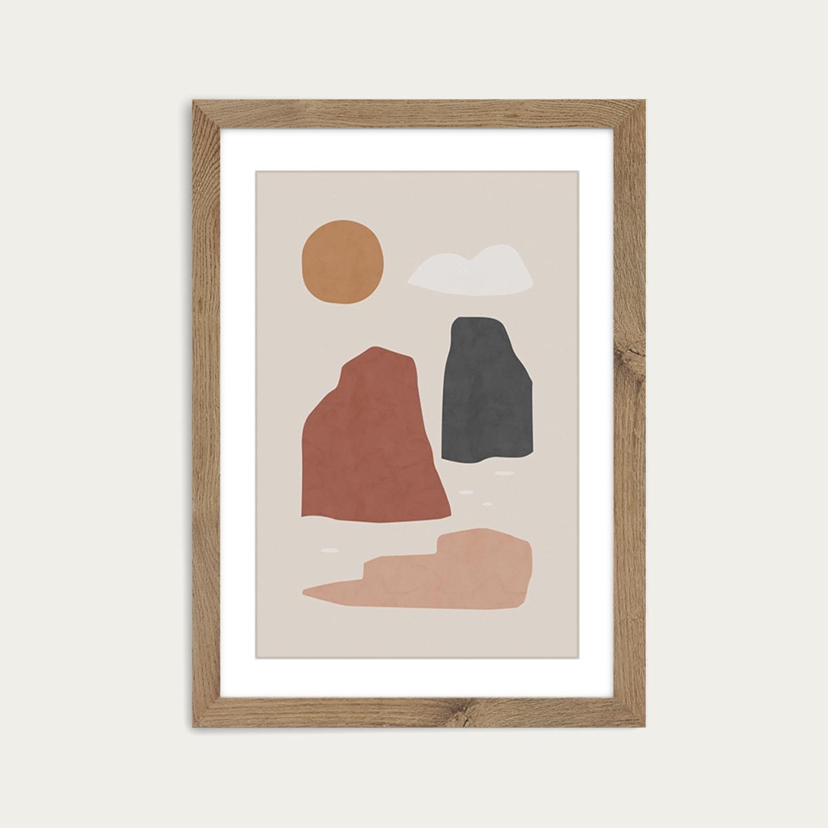 Landscape & Sun Art Print Oak Frame – image 1