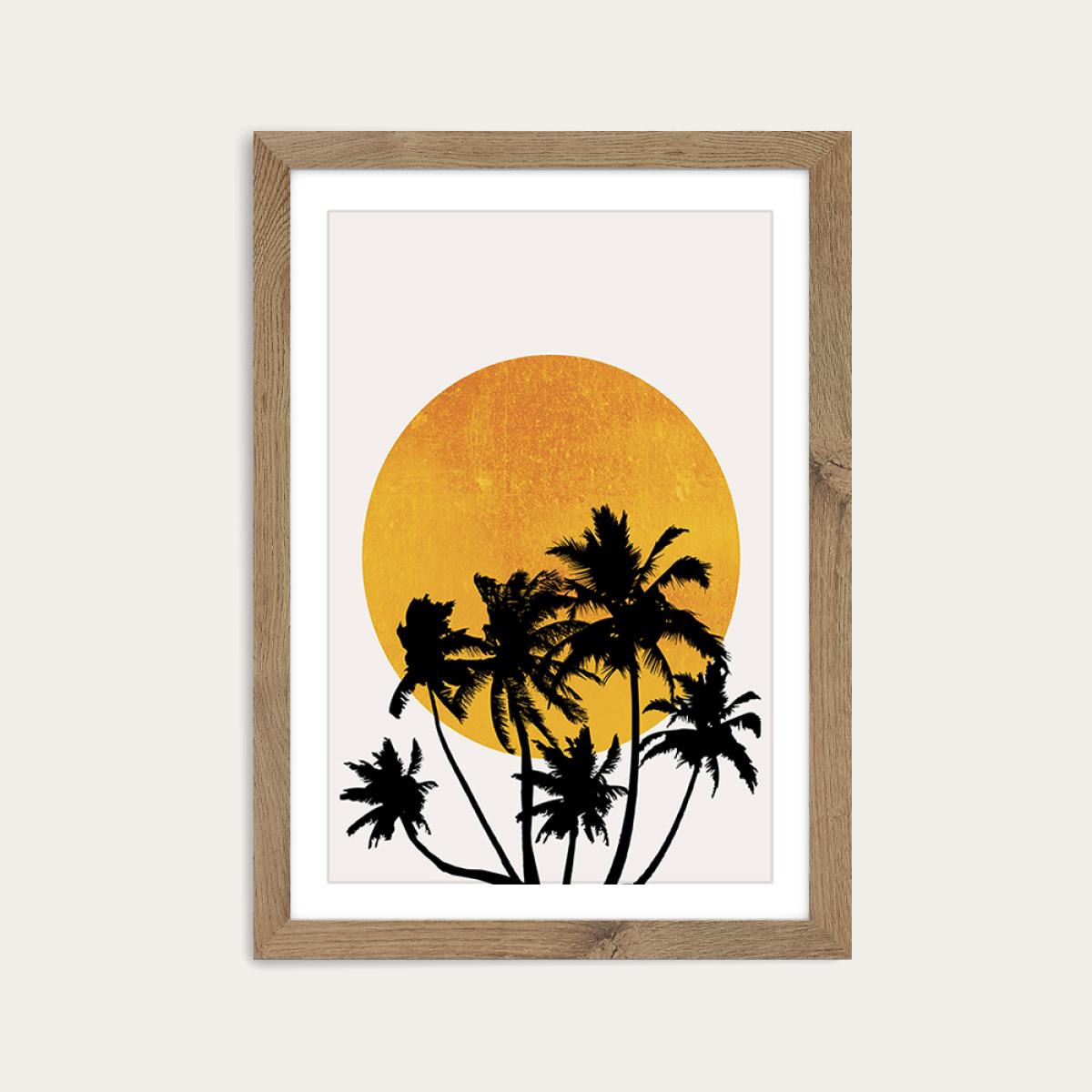 Miami Beach Sunset Art Print Oak Frame – image 1