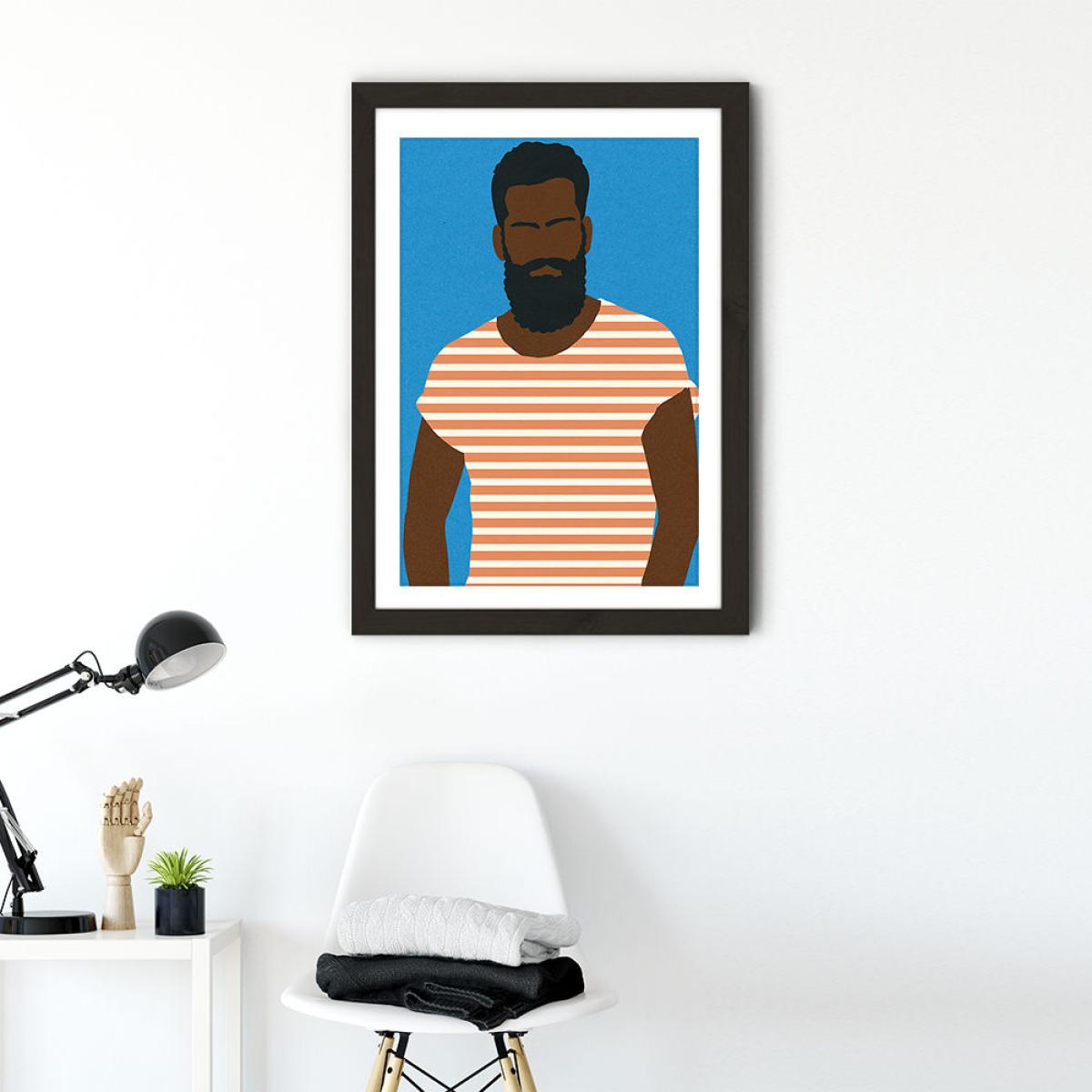 Man with a Striped Shirt Art Print Black Frame – image 2