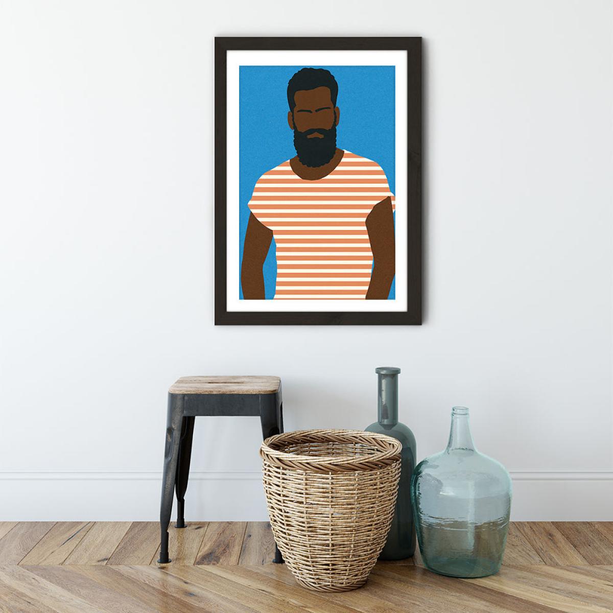 Man with a Striped Shirt Art Print Black Frame – image 3