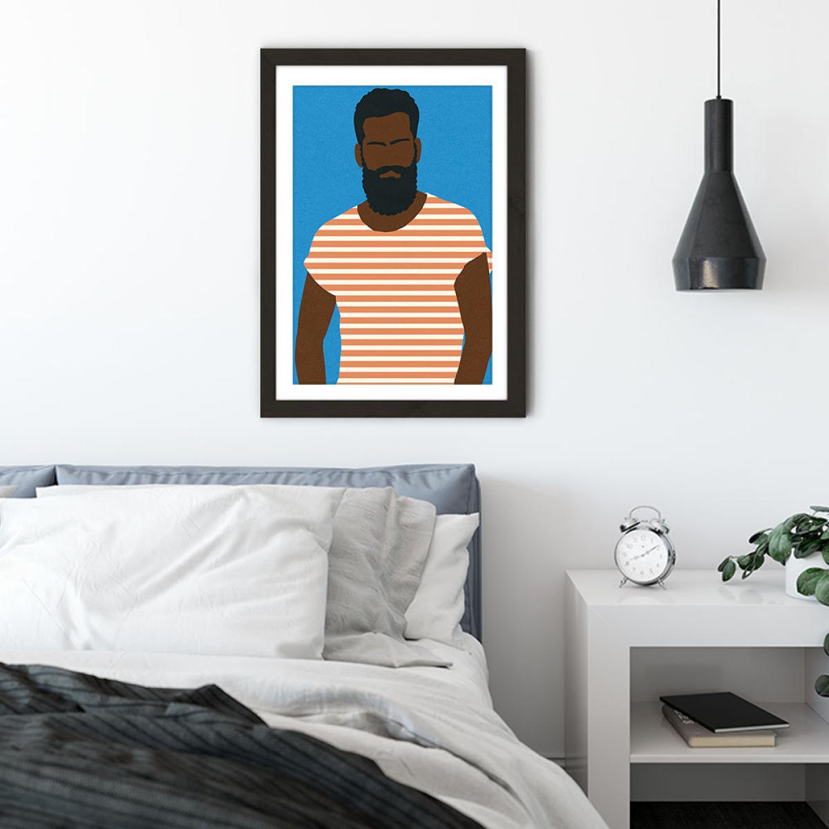 Man with a Striped Shirt Art Print Black Frame – image 4
