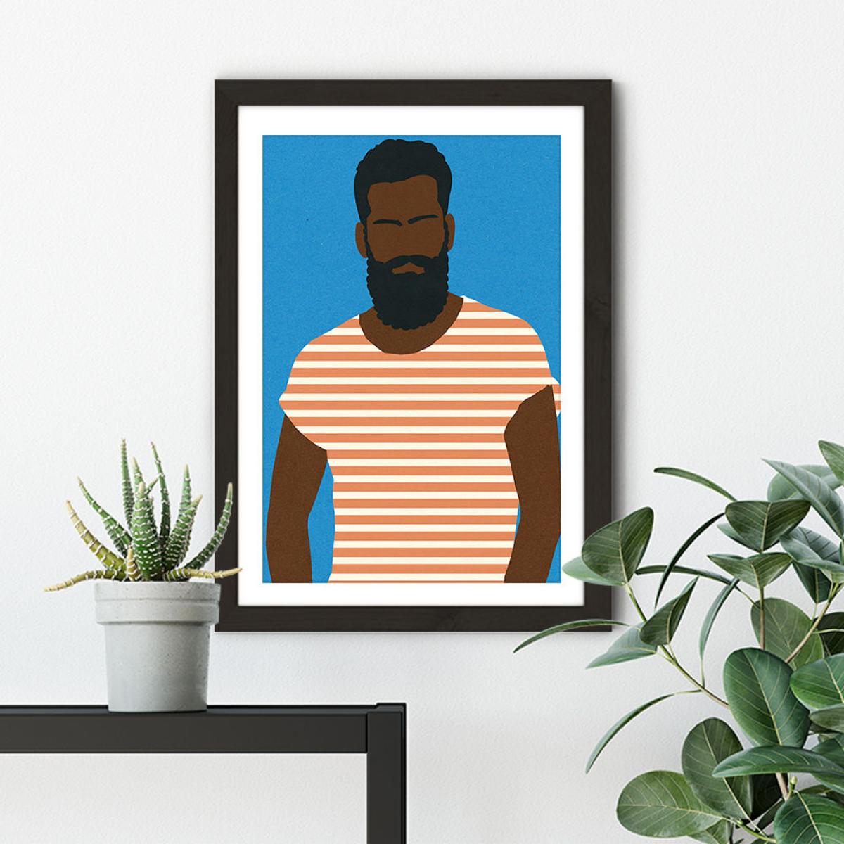 Man with a Striped Shirt Art Print Black Frame – image 5