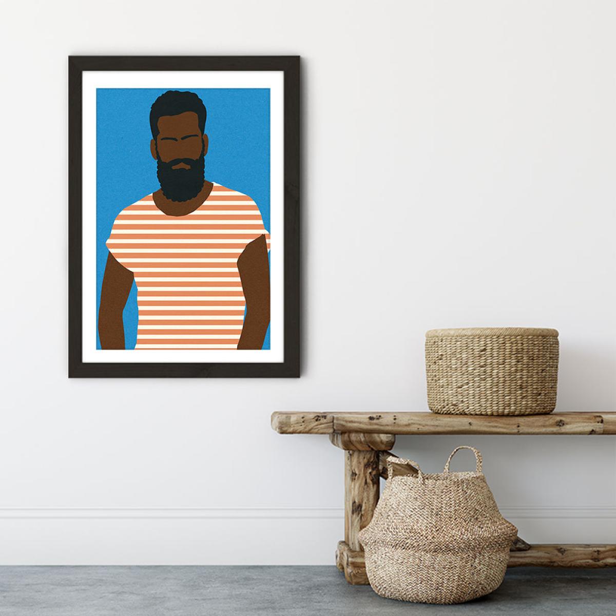 Man with a Striped Shirt Art Print Black Frame – image 6