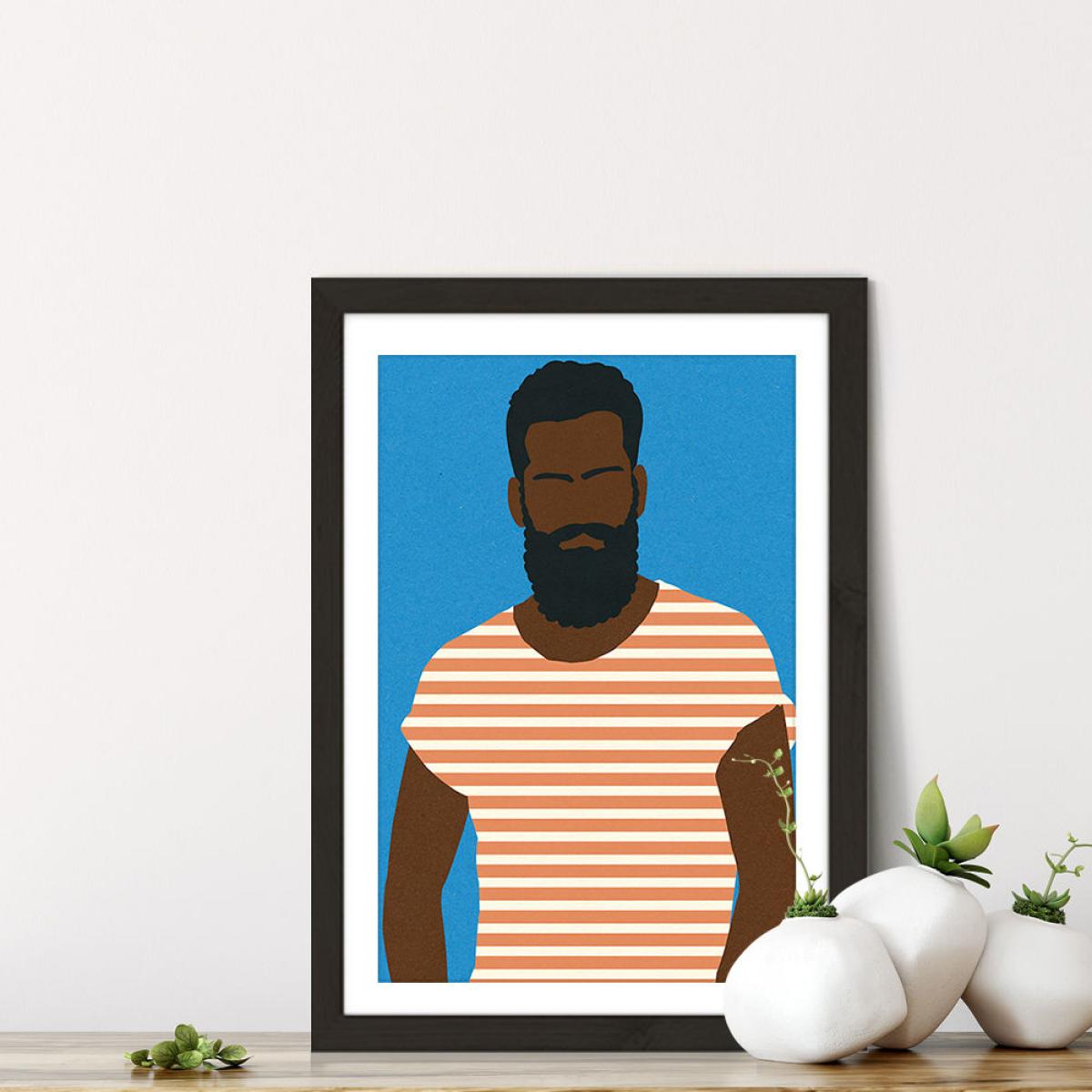Man with a Striped Shirt Art Print Black Frame – image 7