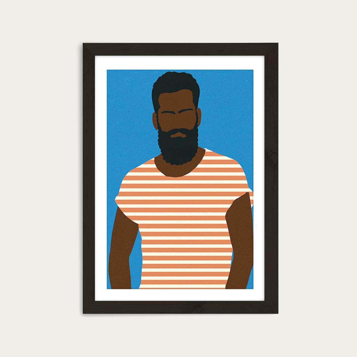 Man with a Striped Shirt Art Print Black Frame – image 1
