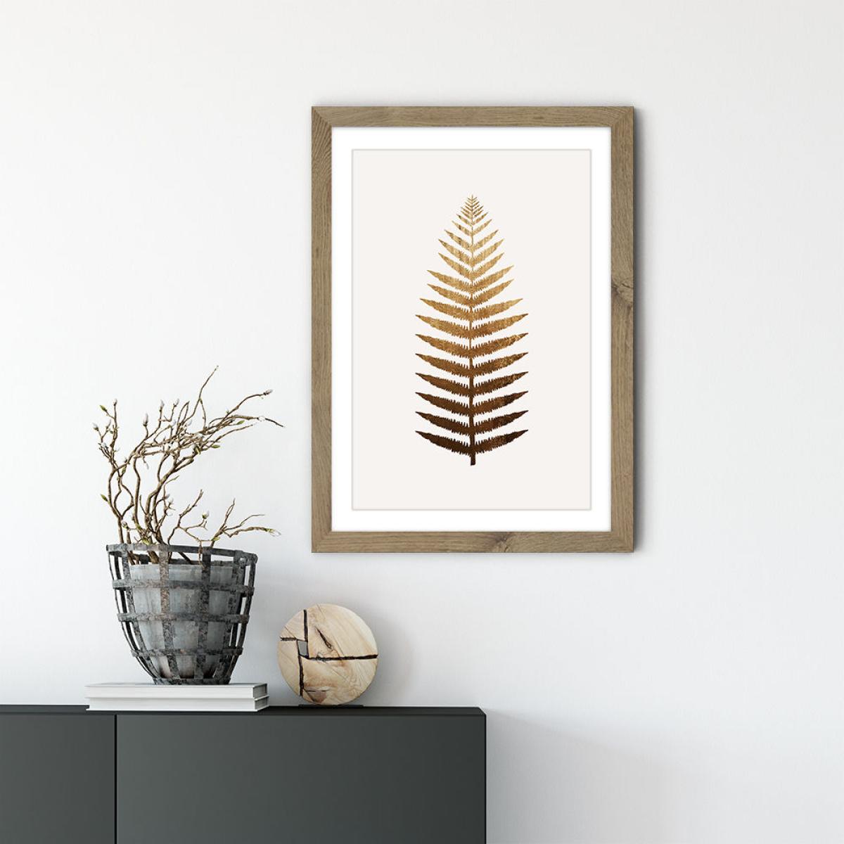 Golden leaf No.7 Art Print Oak Frame – image 2