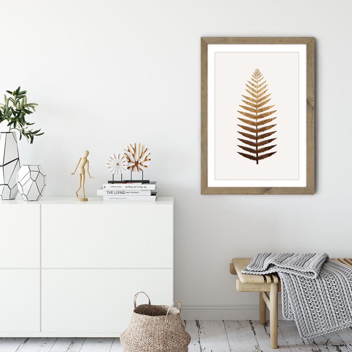 Golden leaf No.7 Art Print Oak Frame – image 3