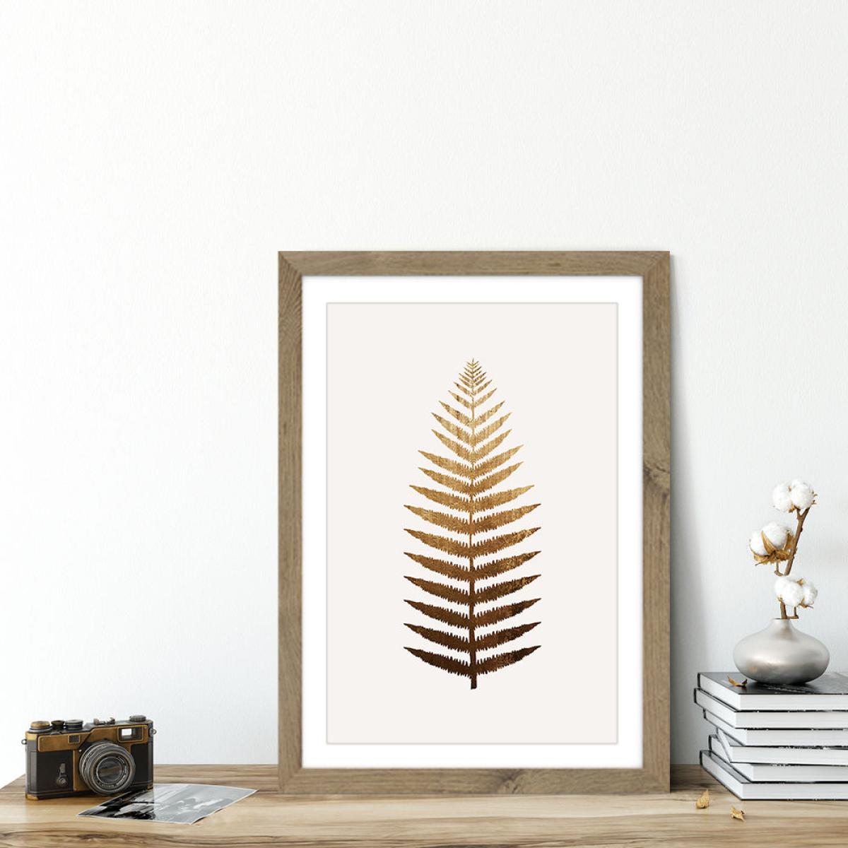 Golden leaf No.7 Art Print Oak Frame – image 4