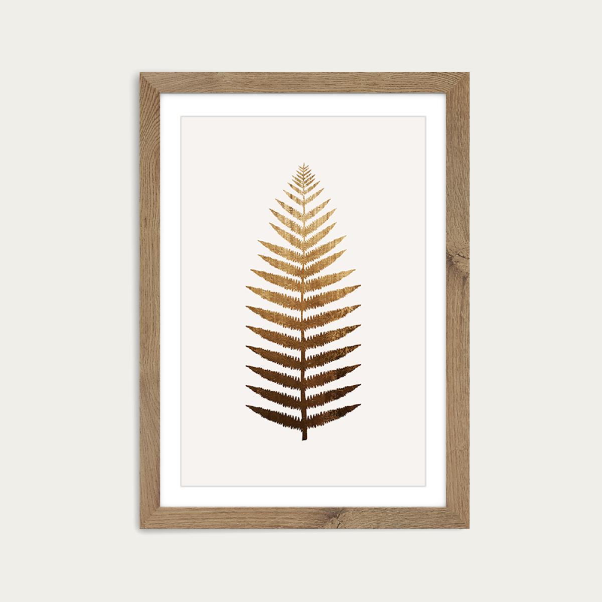 Golden leaf No.7 Art Print Oak Frame – image 1