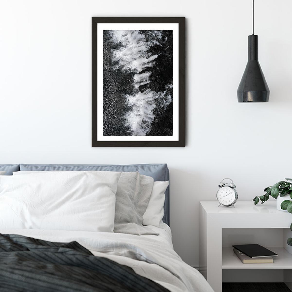 Black and White Water Cascade Art Print Black Frame – image 4