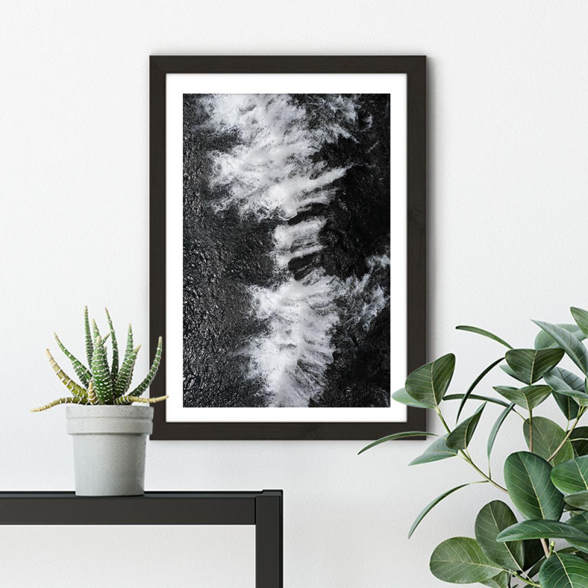 Black and White Water Cascade Art Print Black Frame – image 5
