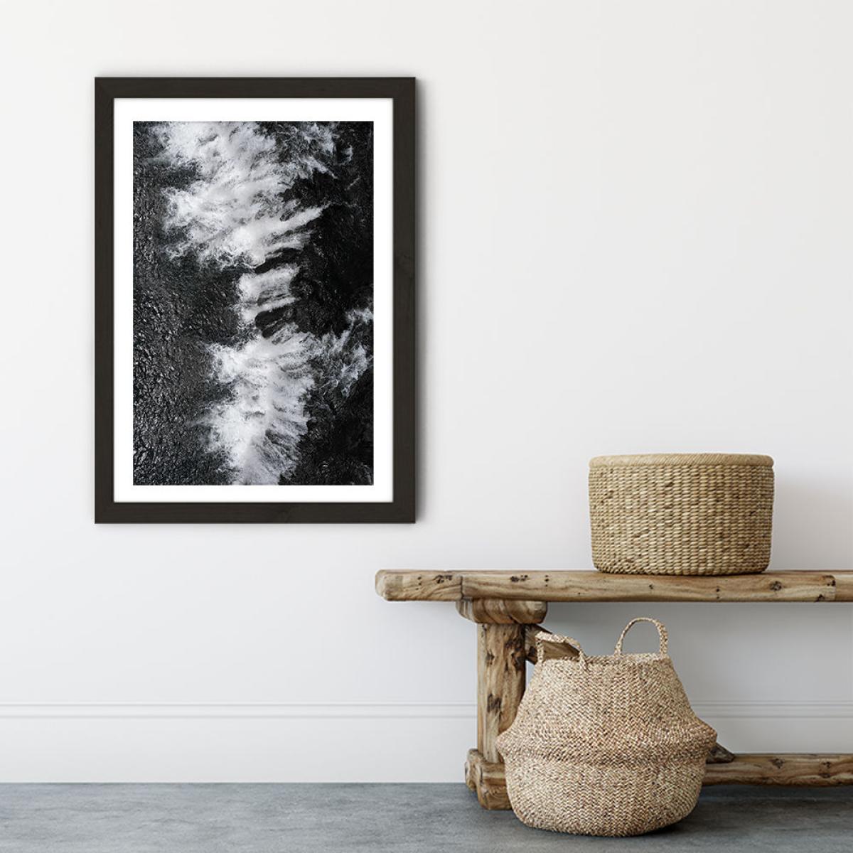 Black and White Water Cascade Art Print Black Frame – image 6