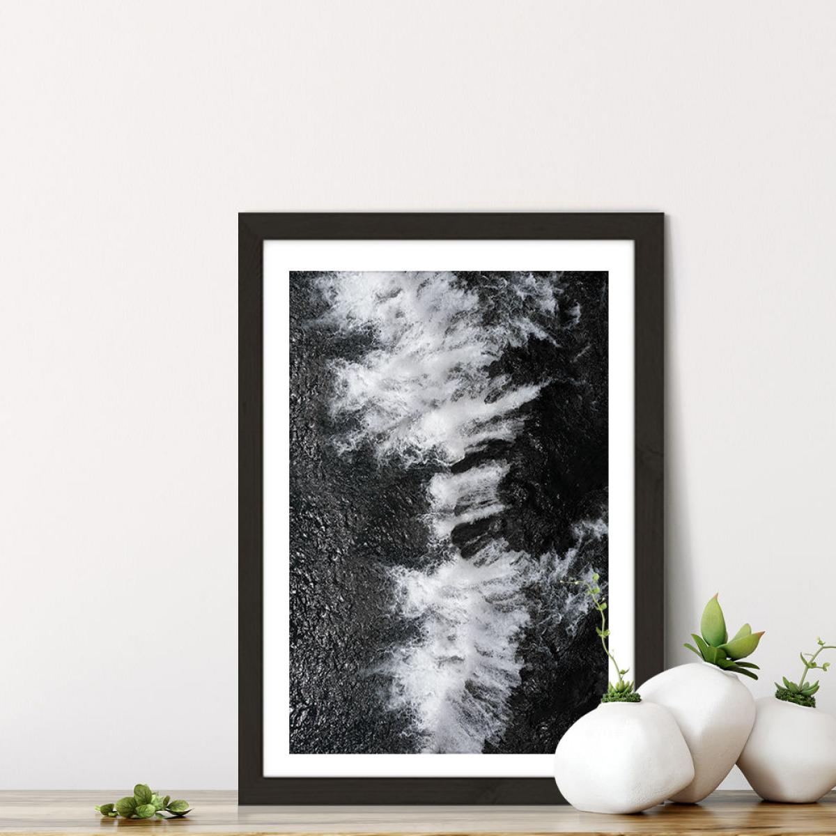 Black and White Water Cascade Art Print Black Frame – image 7