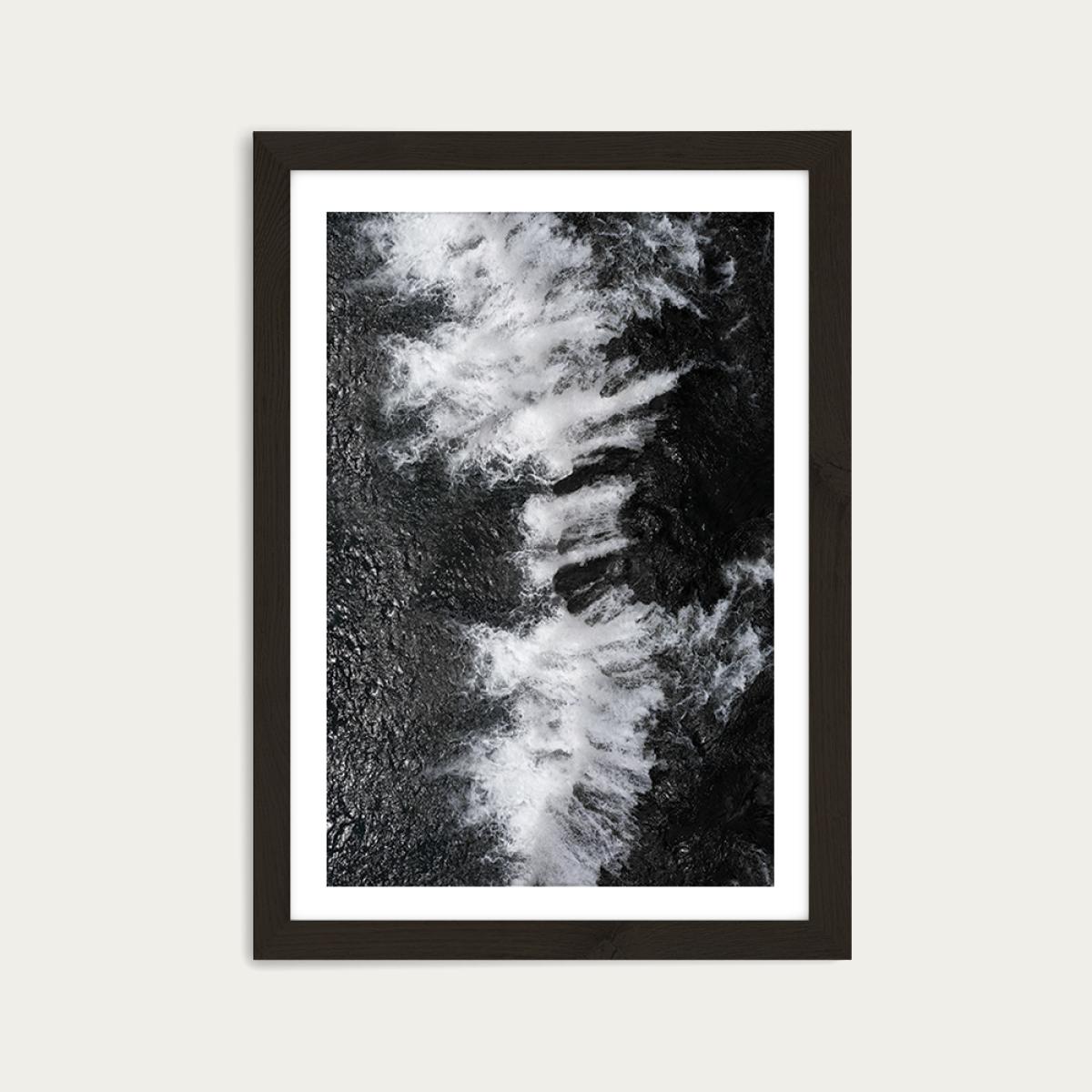 Black and White Water Cascade Art Print Black Frame – image 1