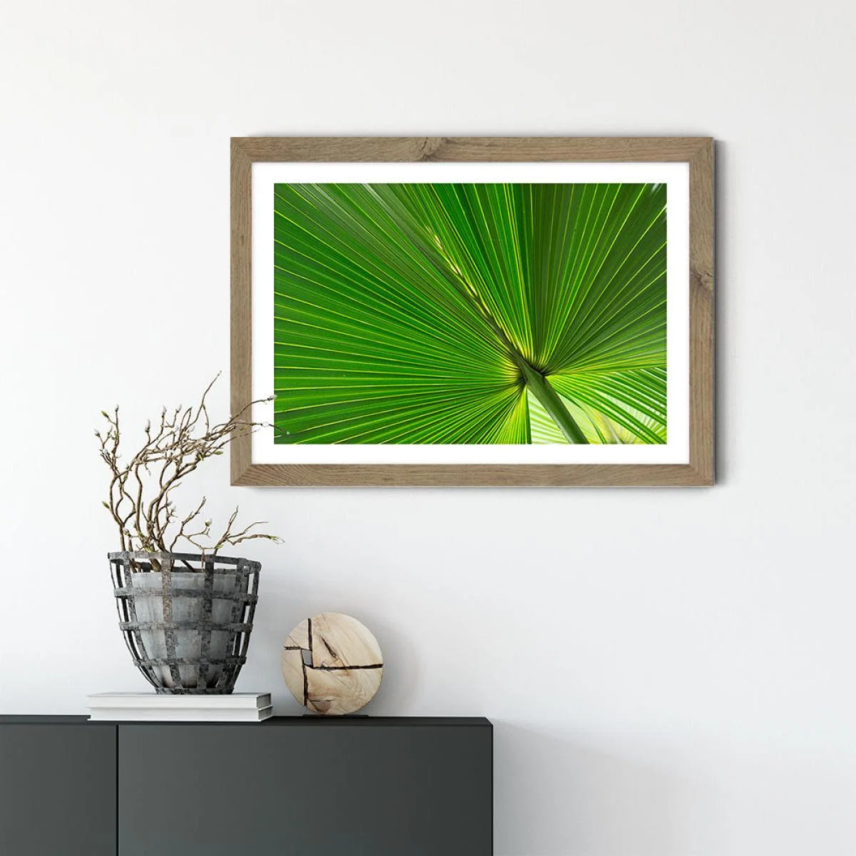 Fan Palm Leaves 1 Art Print Oak Frame – image 2