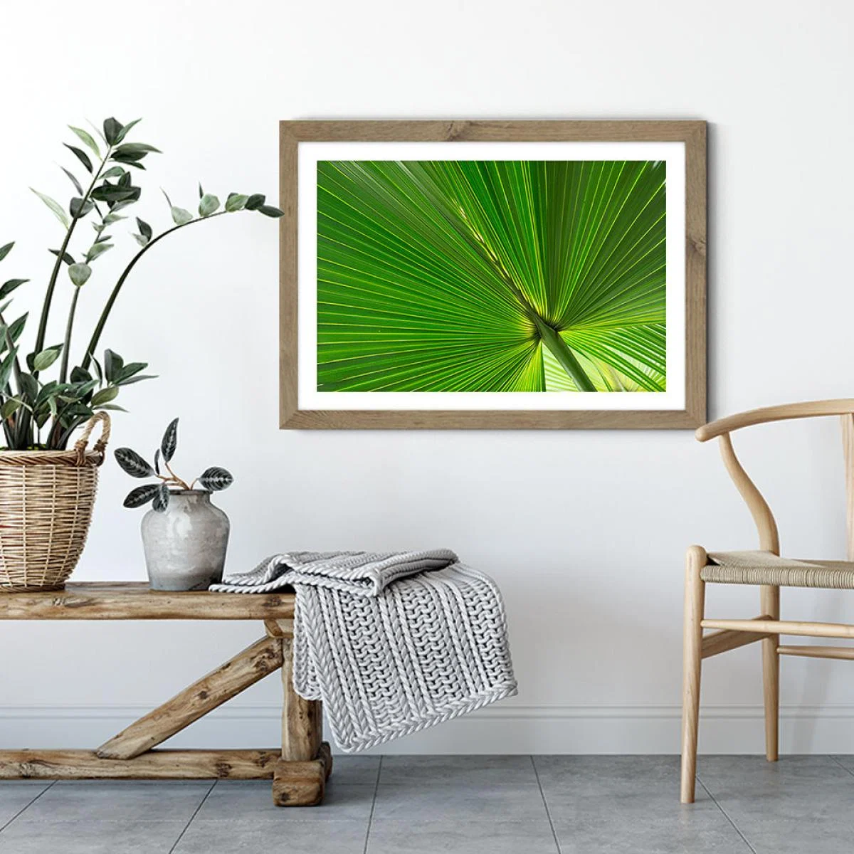 Fan Palm Leaves 1 Art Print Oak Frame – image 3